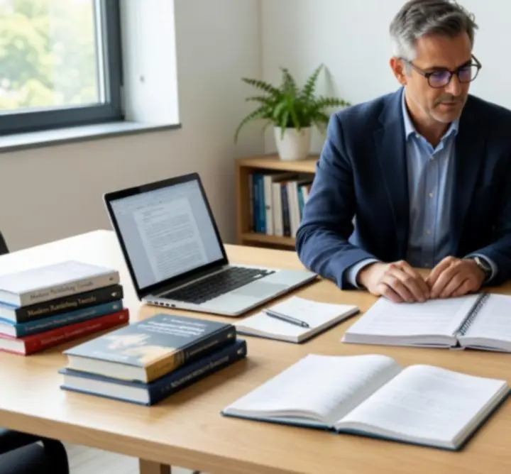 Author discussing a manuscript with a publishing consultant