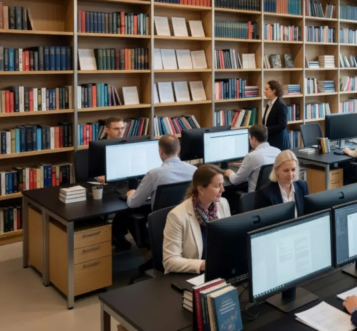 Modern publishing office with editors collaborating