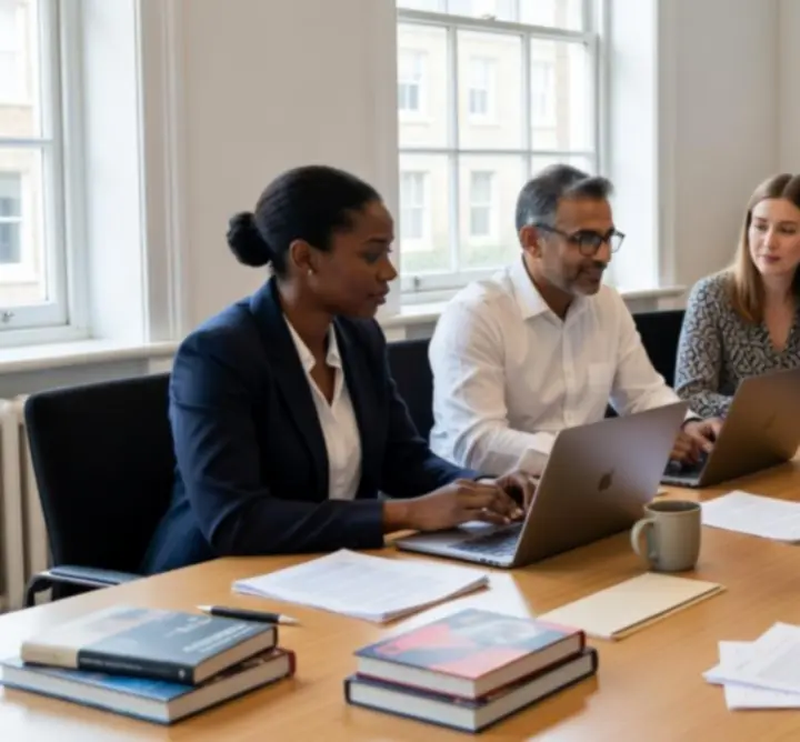 Publishing team discussing a manuscript in a meeting